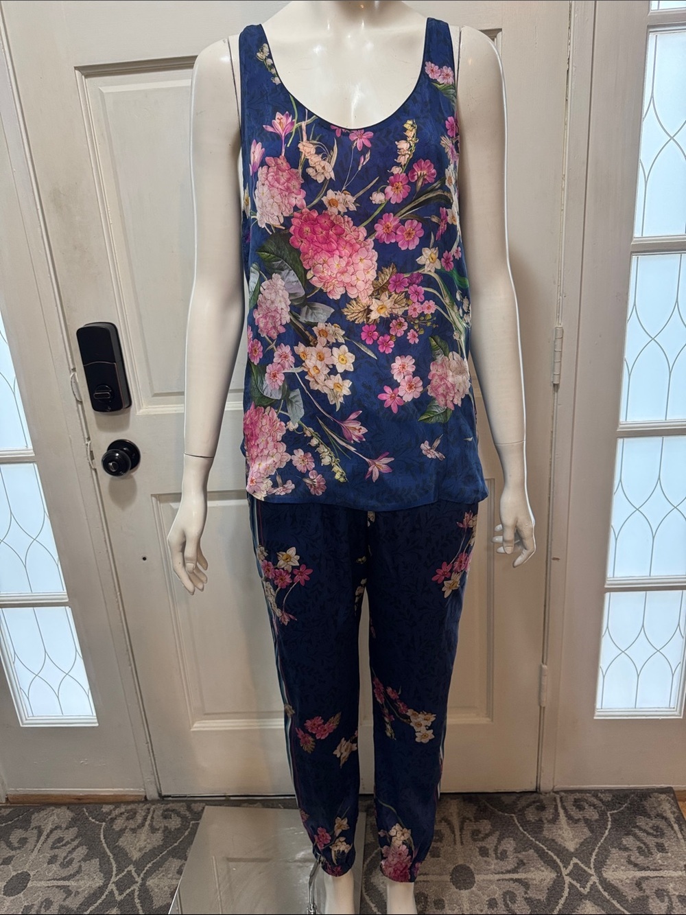 Johnny Was Navy Floral Tank & Pant Set - Pink Floral Print Size XS. Retail $455